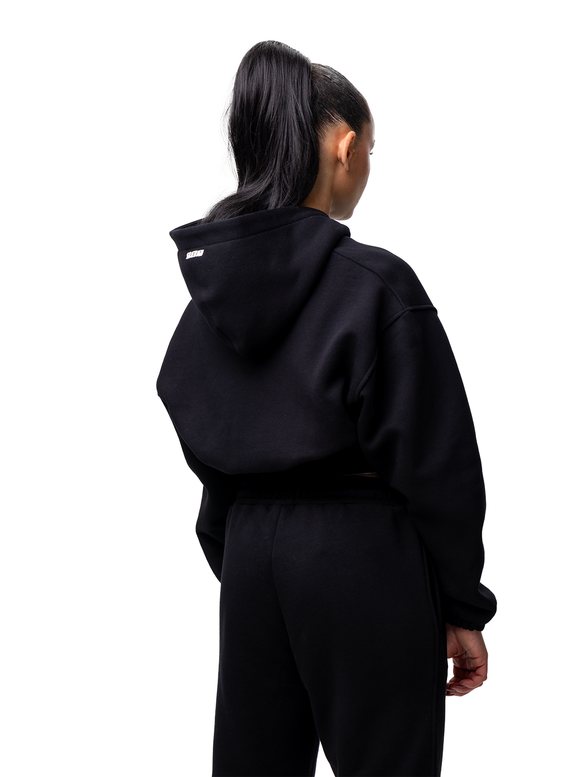 Schwarz Zipper Kurz Bauchfrei Weißes Logo