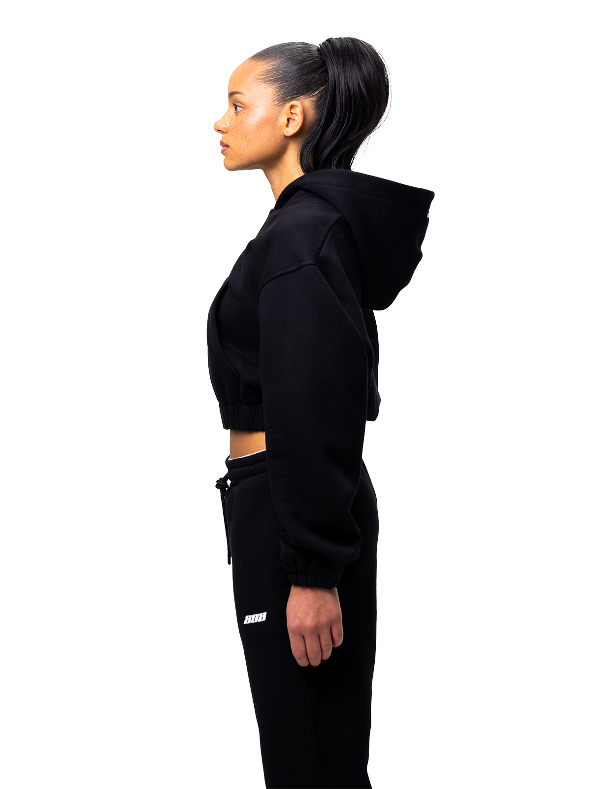 Schwarz Zipper Kurz Bauchfrei Weißes Logo