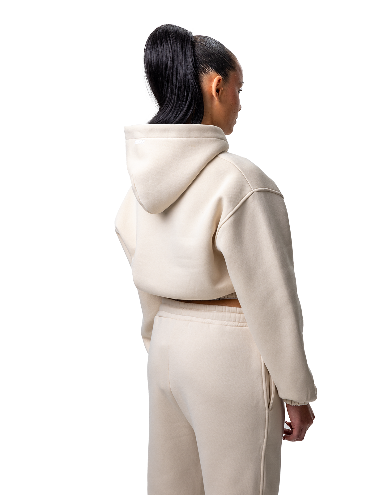 Beige Zipper Kurz Bauchfrei Weißes Logo