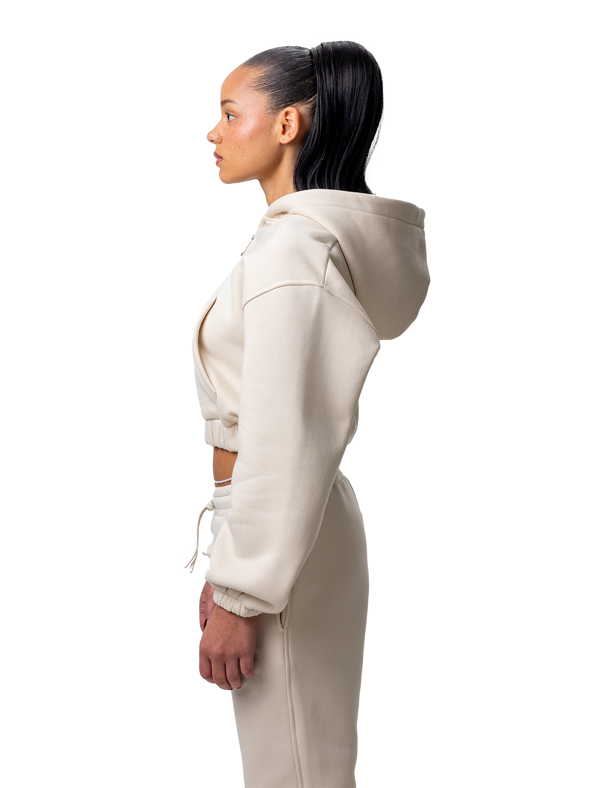 Beige Zipper Kurz Bauchfrei Weißes Logo