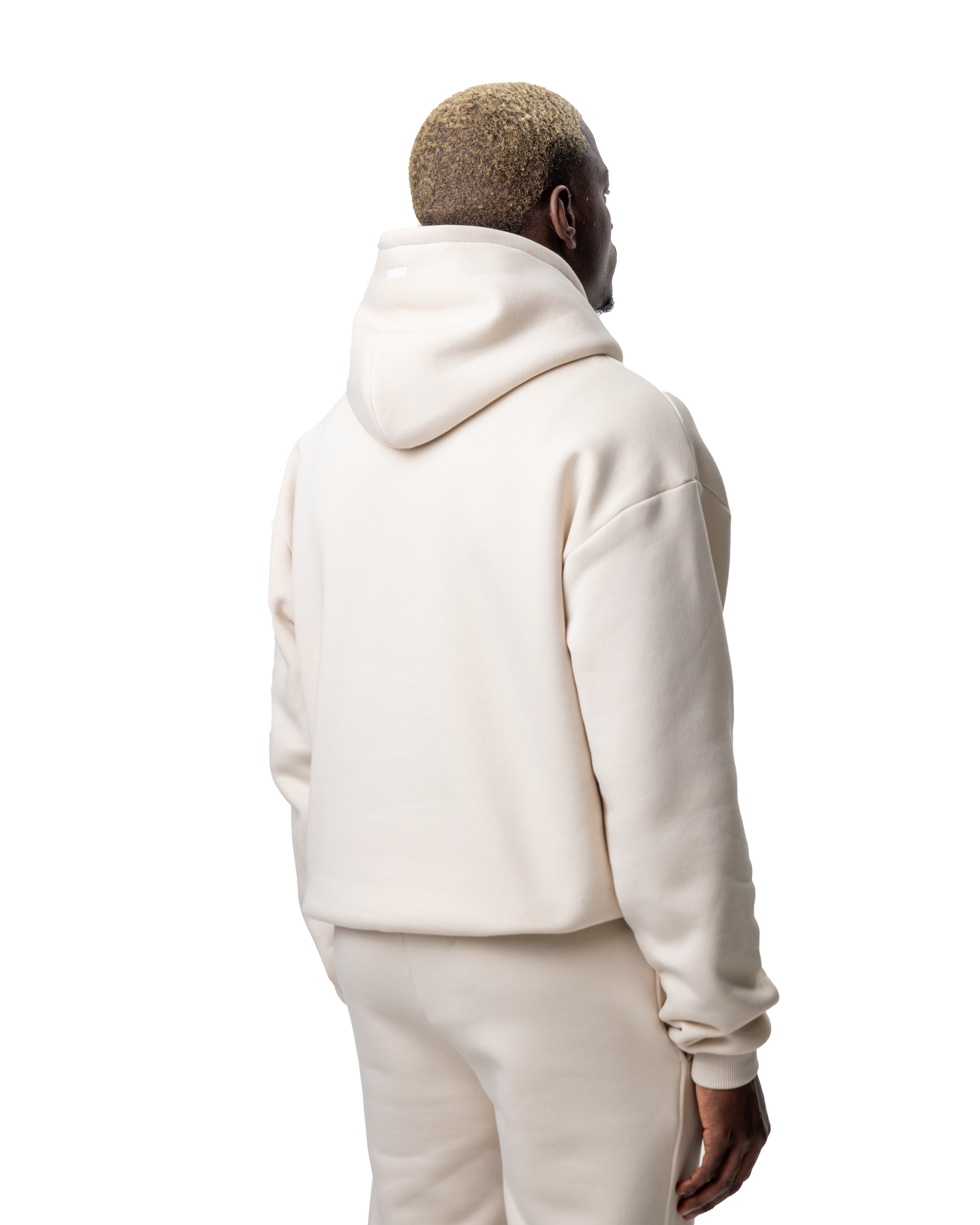 Beige Hoodie Pullover Weißes Logo