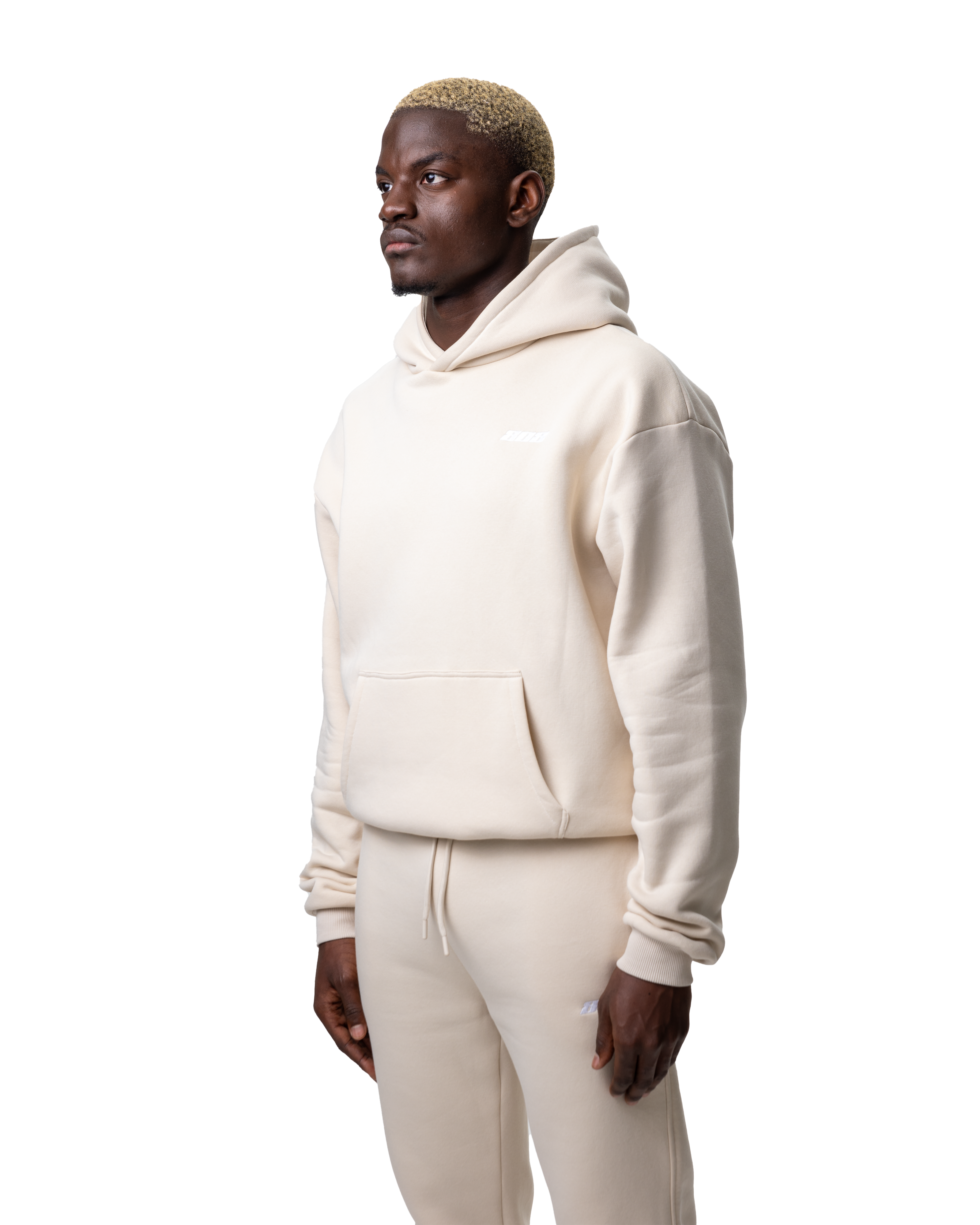 Beige Hoodie Pullover Weißes Logo