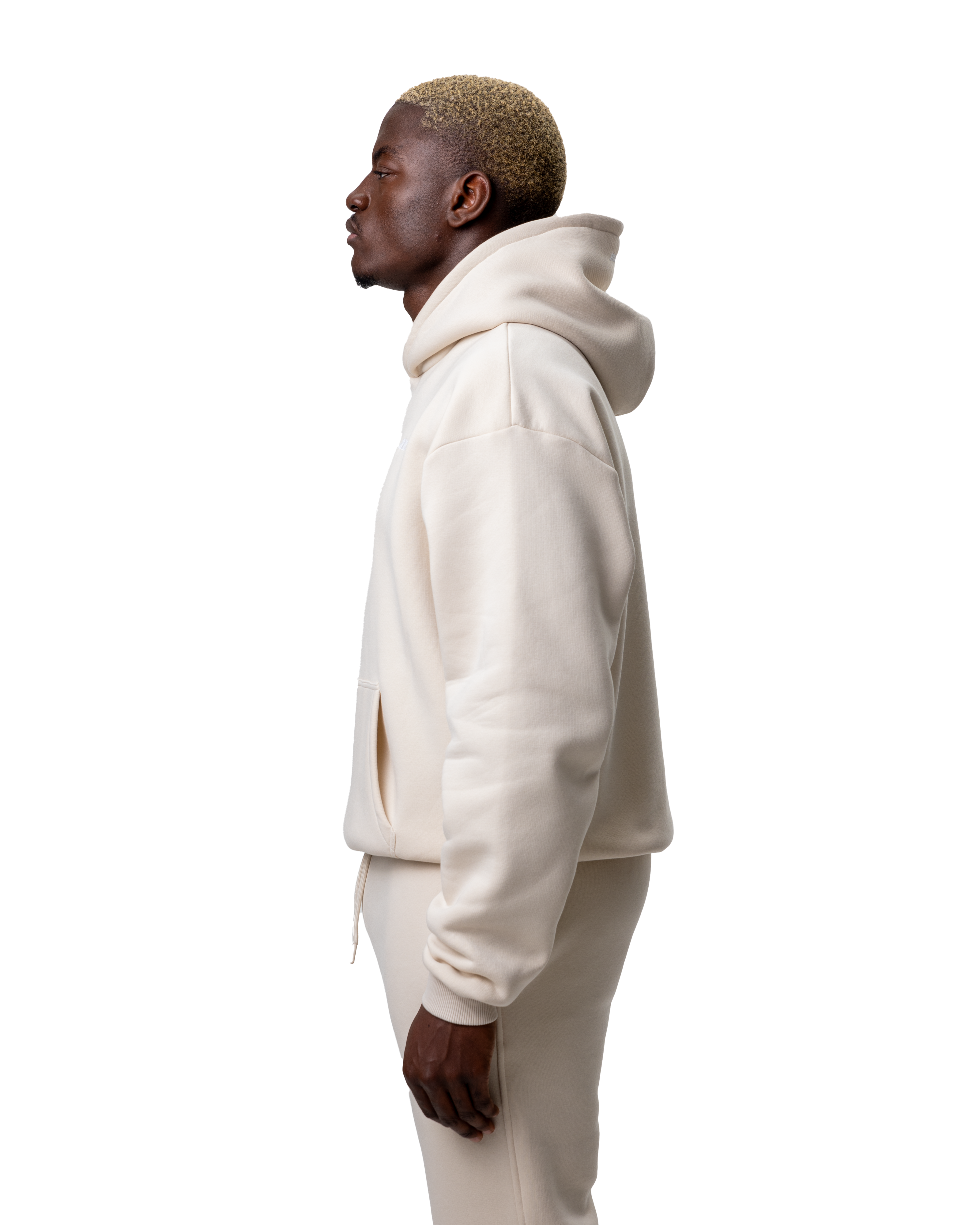 Beige Hoodie Pullover Weißes Logo