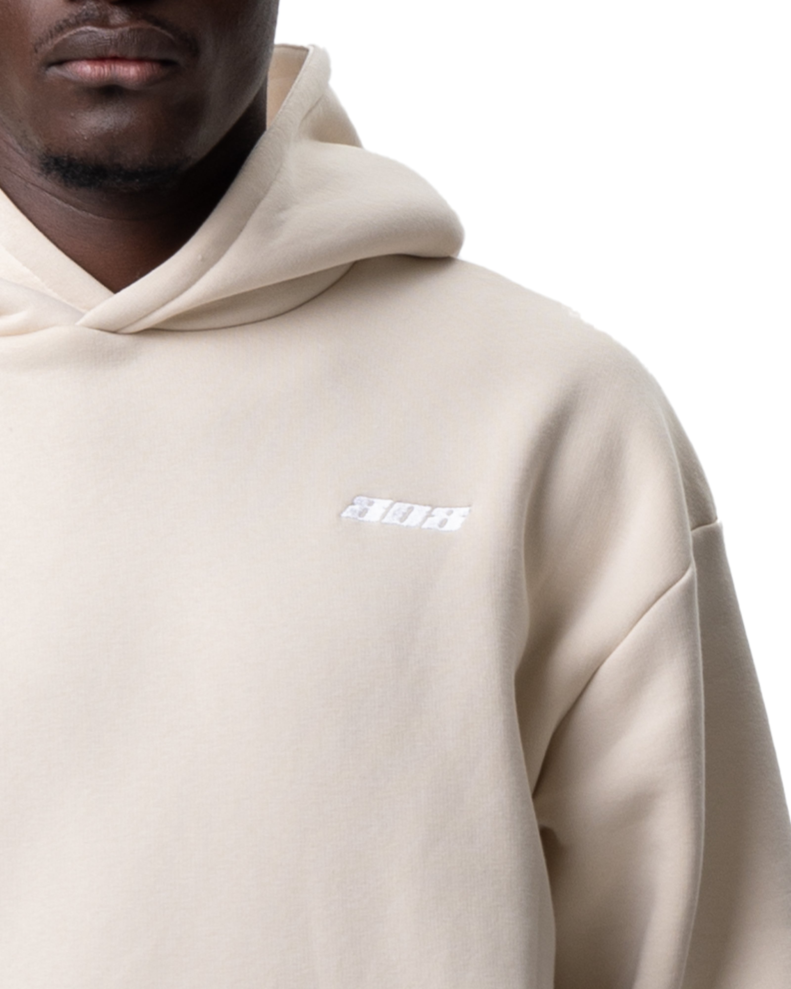 Beige Hoodie Pullover Weißes Logo