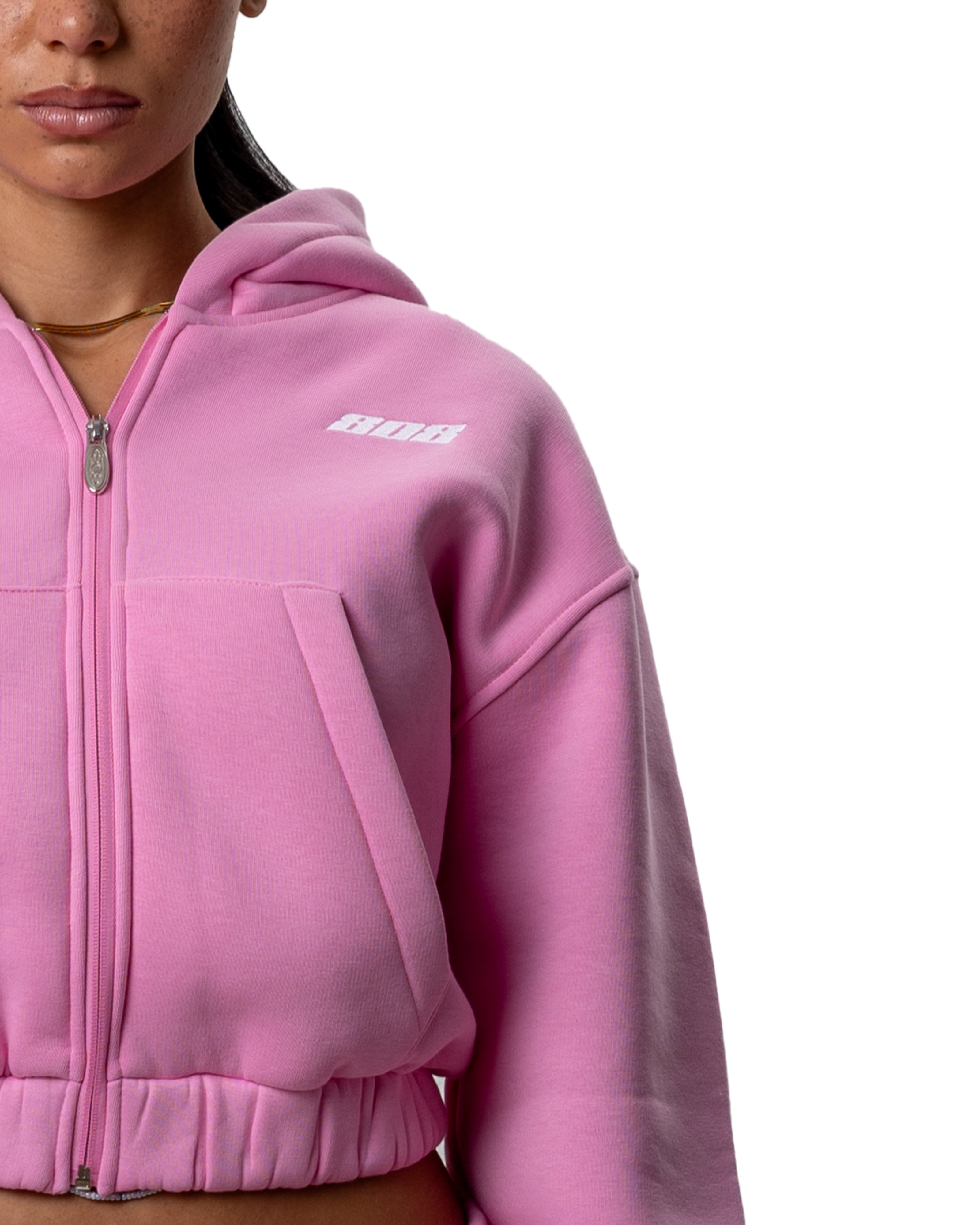 Pinker Zipper Bauchfrei Reißverschluss Jacke Weißes Logo