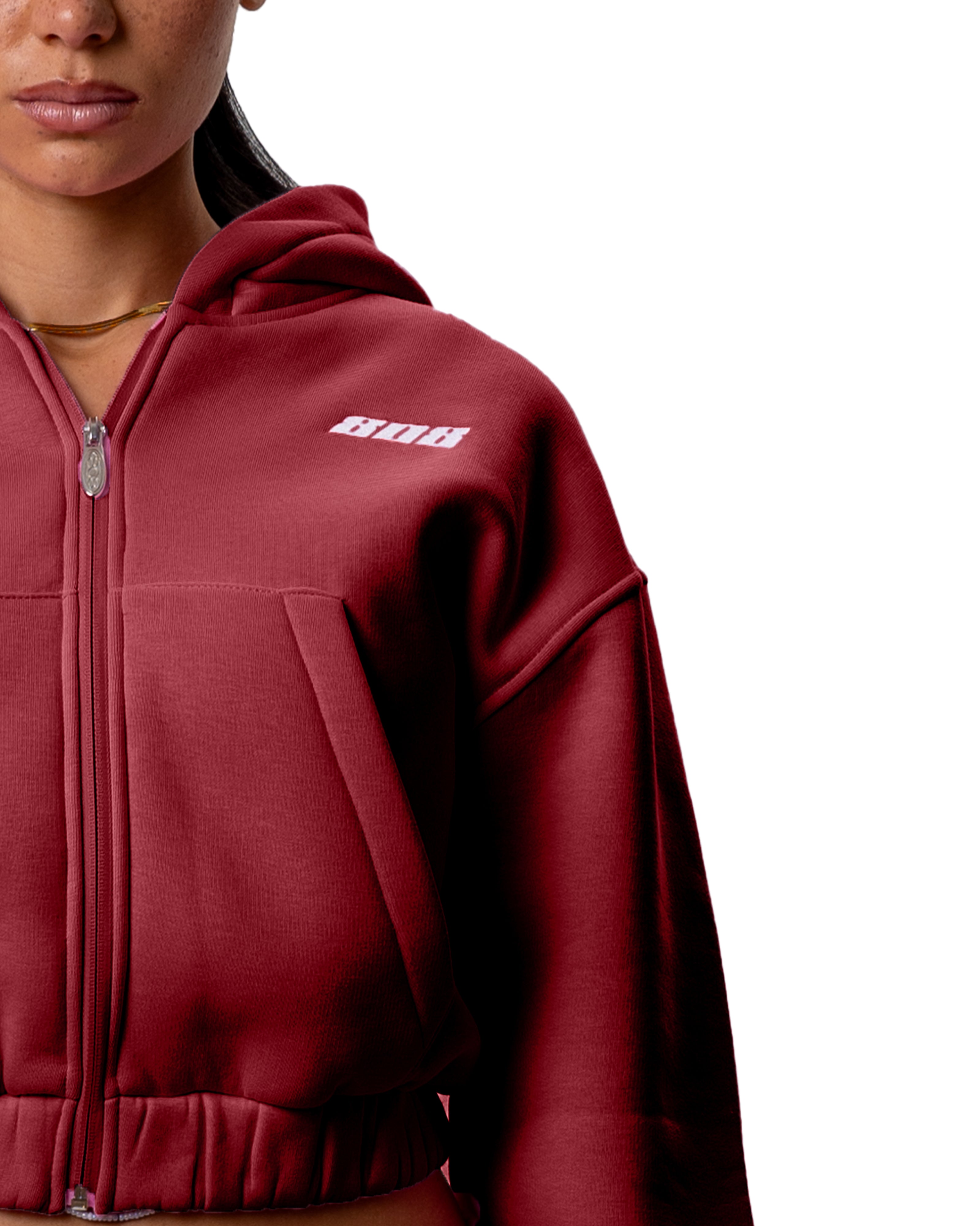 Roter Zipper Bauchfrei Reißverschluss Jacke Weißes Logo