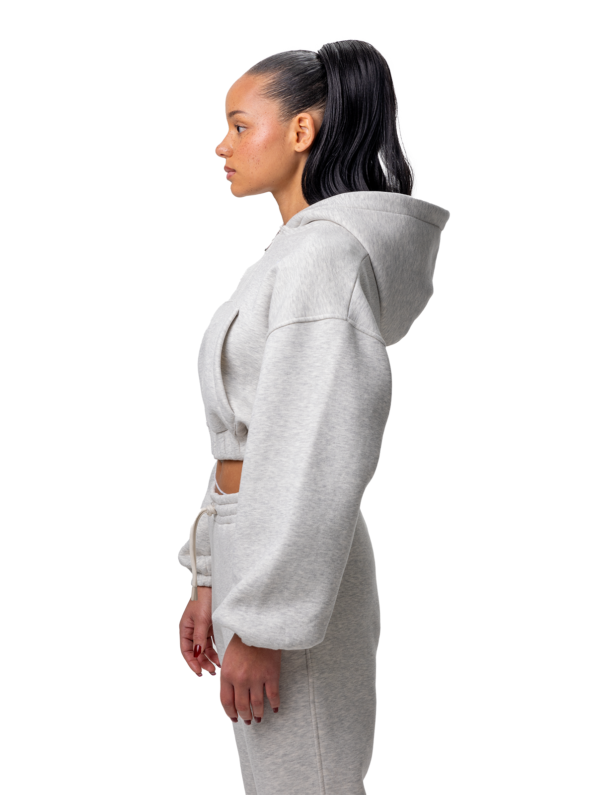 Grau Zipper Kurz Bauchfrei Weißes Logo