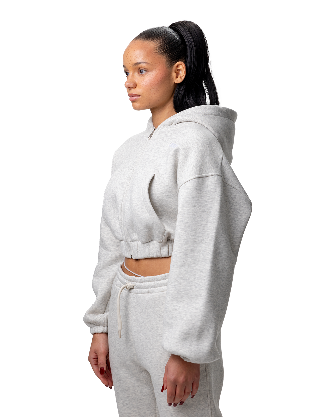 Grau Zipper Kurz Bauchfrei Weißes Logo