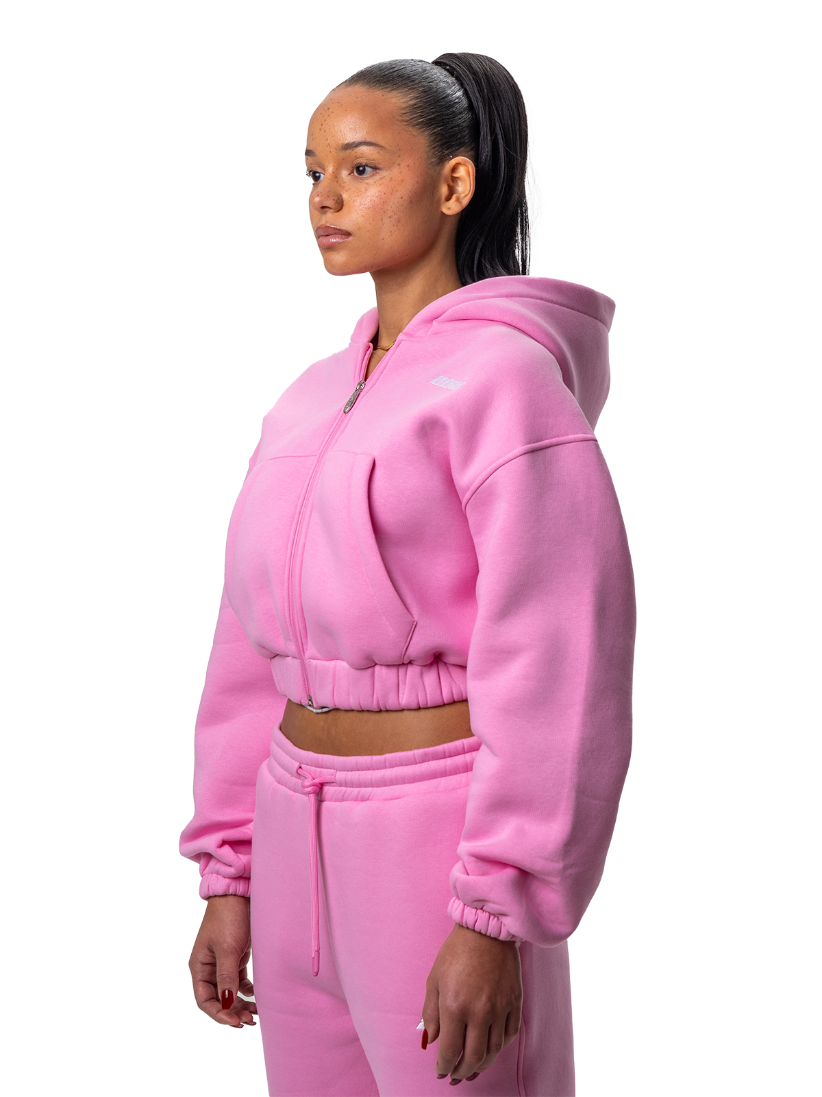 Pink Zipper Kurz Bauchfrei Weißes Logo