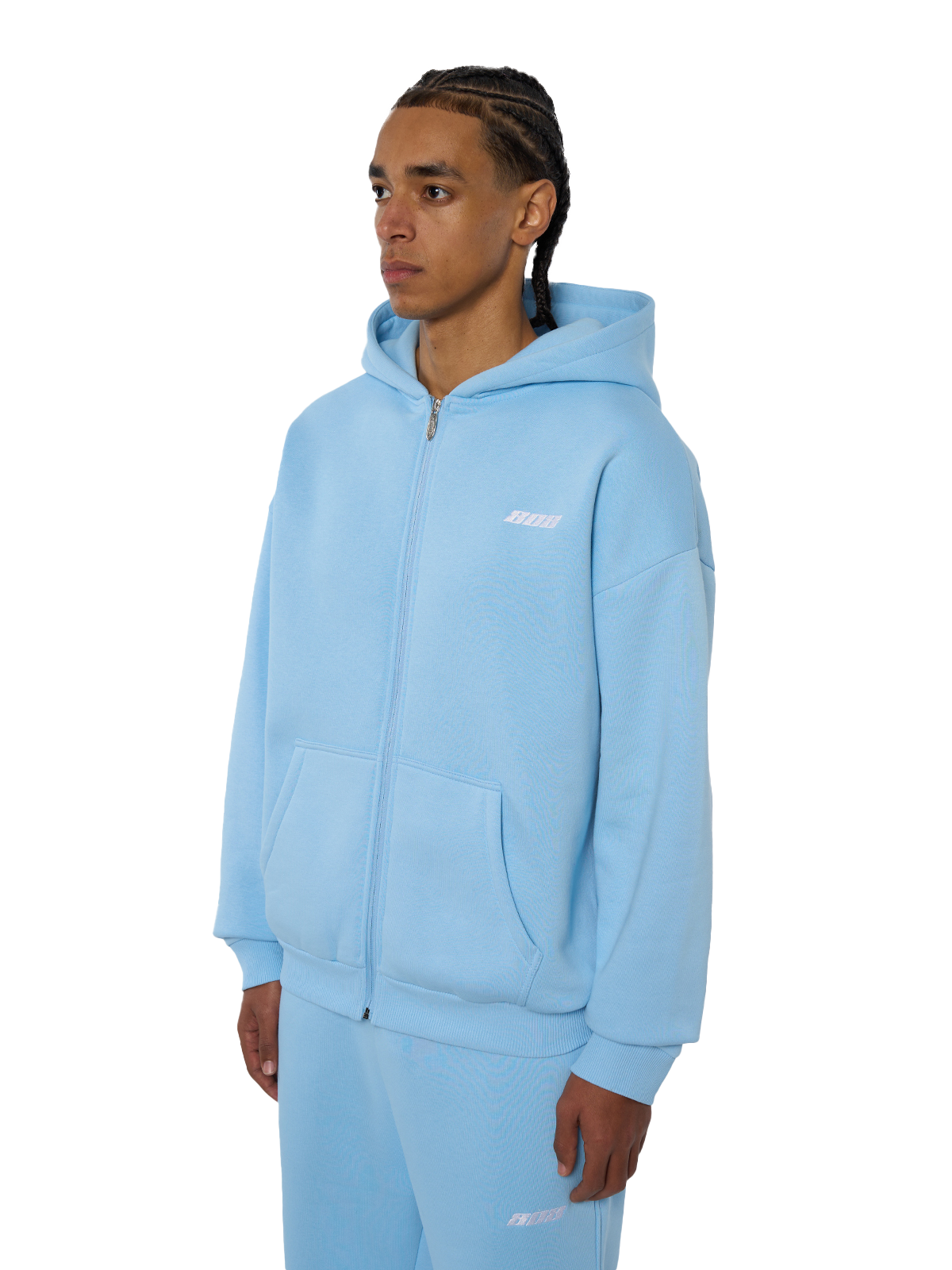 Babyblauer Zipper Reißverschluss Jacke Weißes Logo