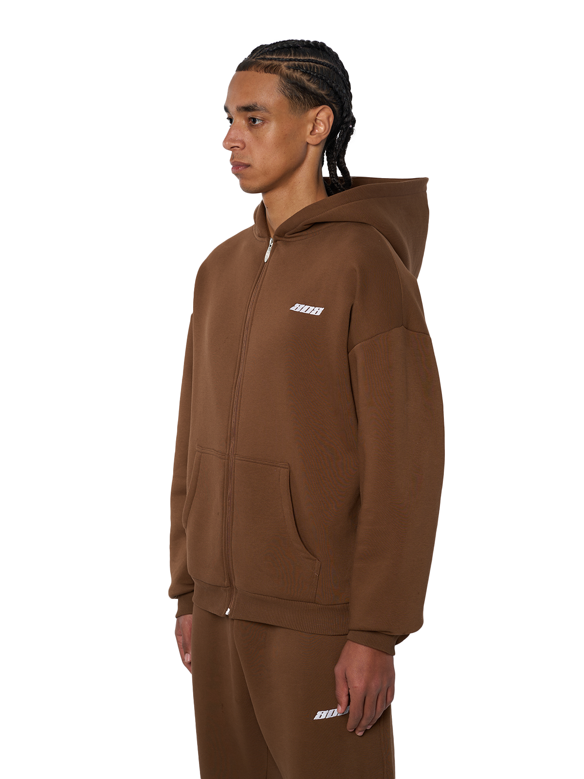 Braune Zipper Reißverschluss Jacke Weißes Logo