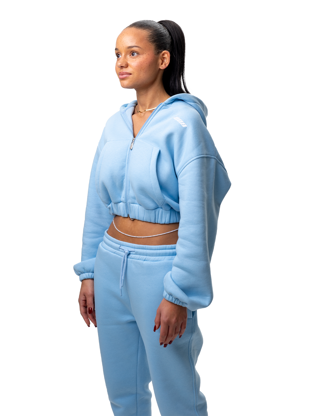 Babyblau Zipper Kurz Bauchfrei Weißes Logo