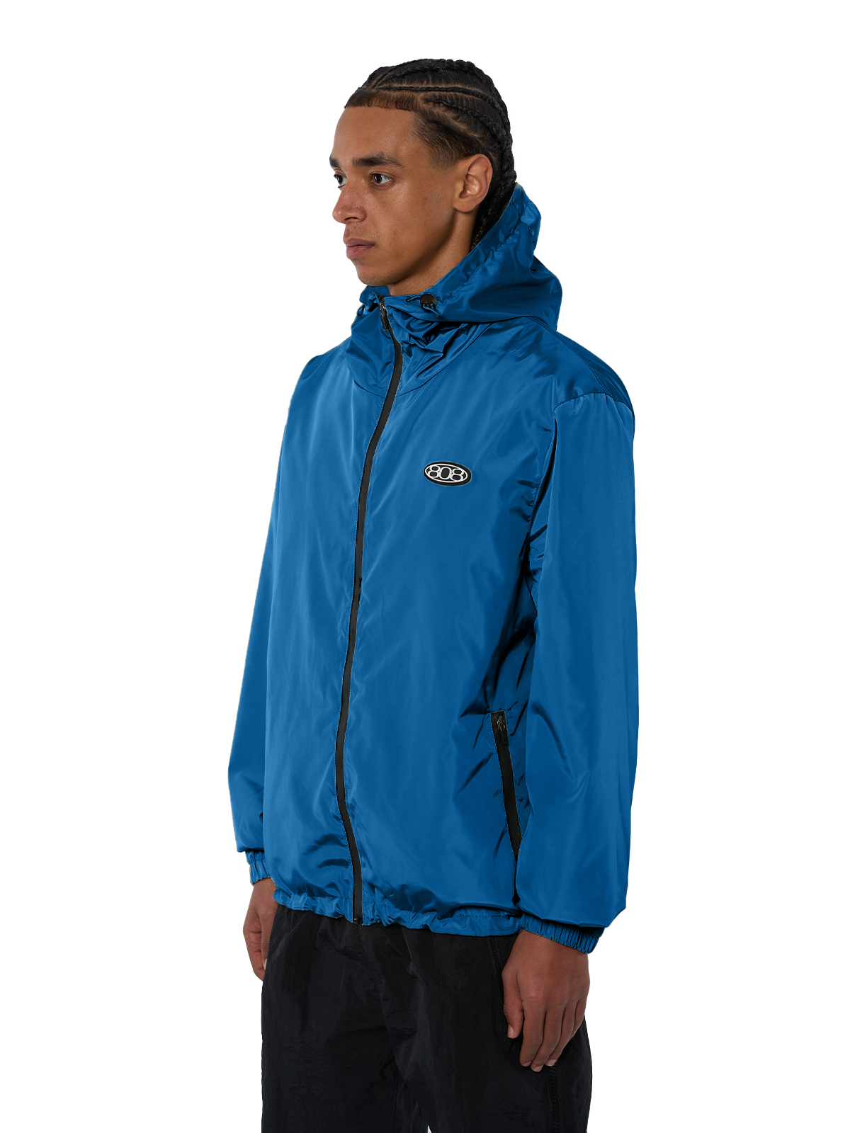 Marineblauer Windbreaker Regenjacke Wasserfest Weißes Logo
