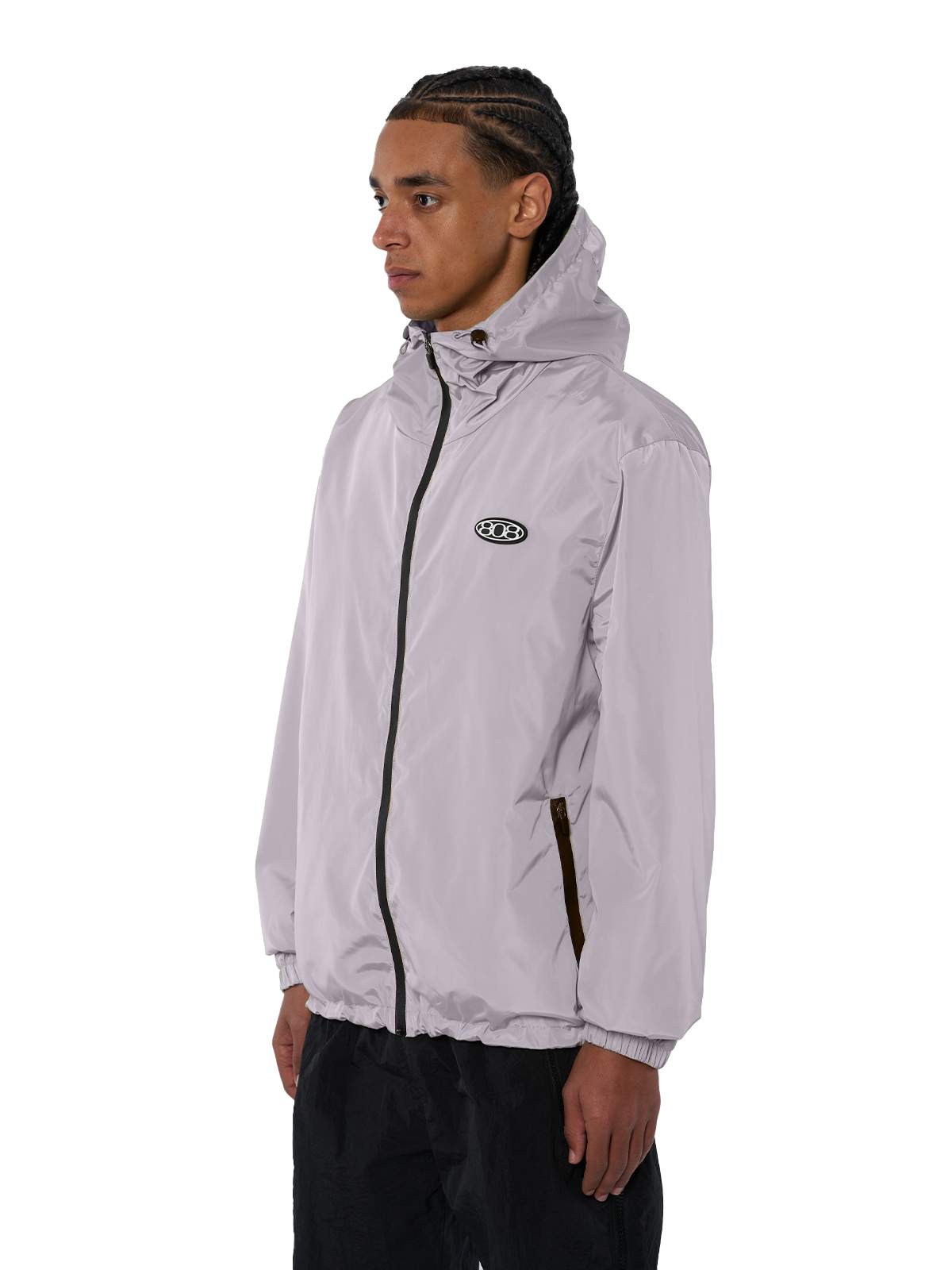 Grauer Windbreaker Regenjacke Wasserfest Weißes Logo