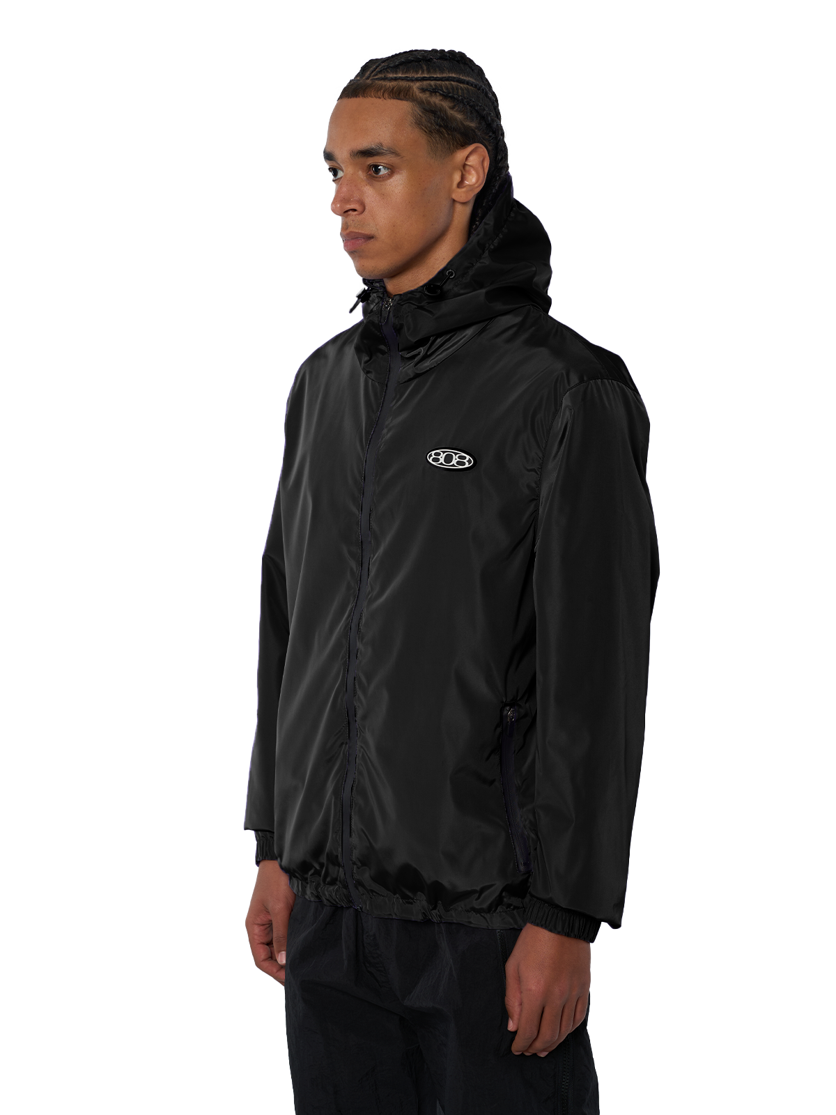 Schwarzer Windbreaker Regenjacke Wasserfest Weißes Logo