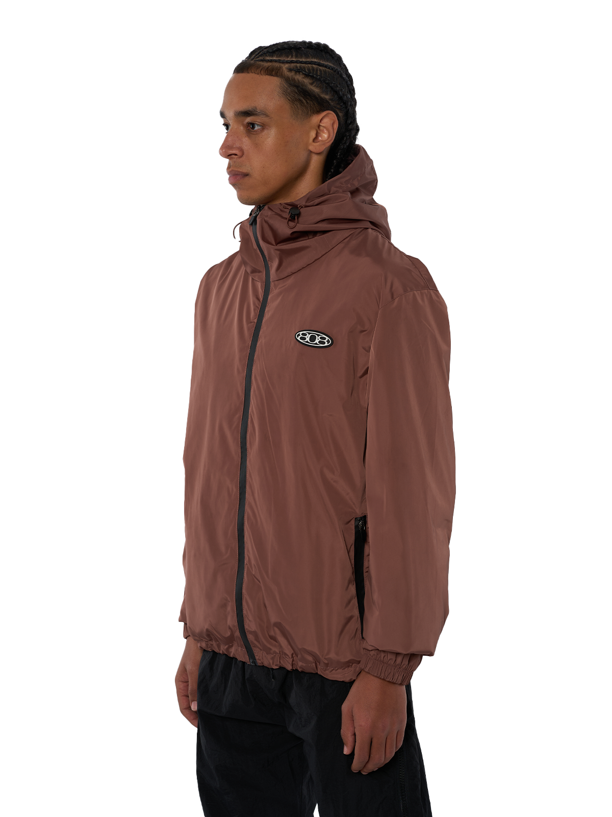 Brauner Windbreaker Regenjacke Wasserfest Weißes Logo