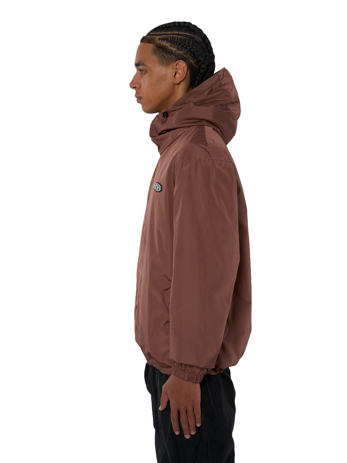 Brauner Windbreaker Regenjacke Wasserfest Weißes Logo