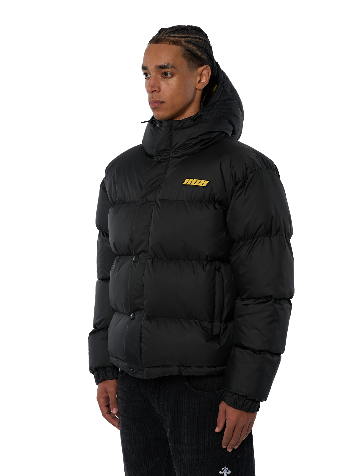 Schwarze Winterjacke Puffer Jacket Gelbes Logo