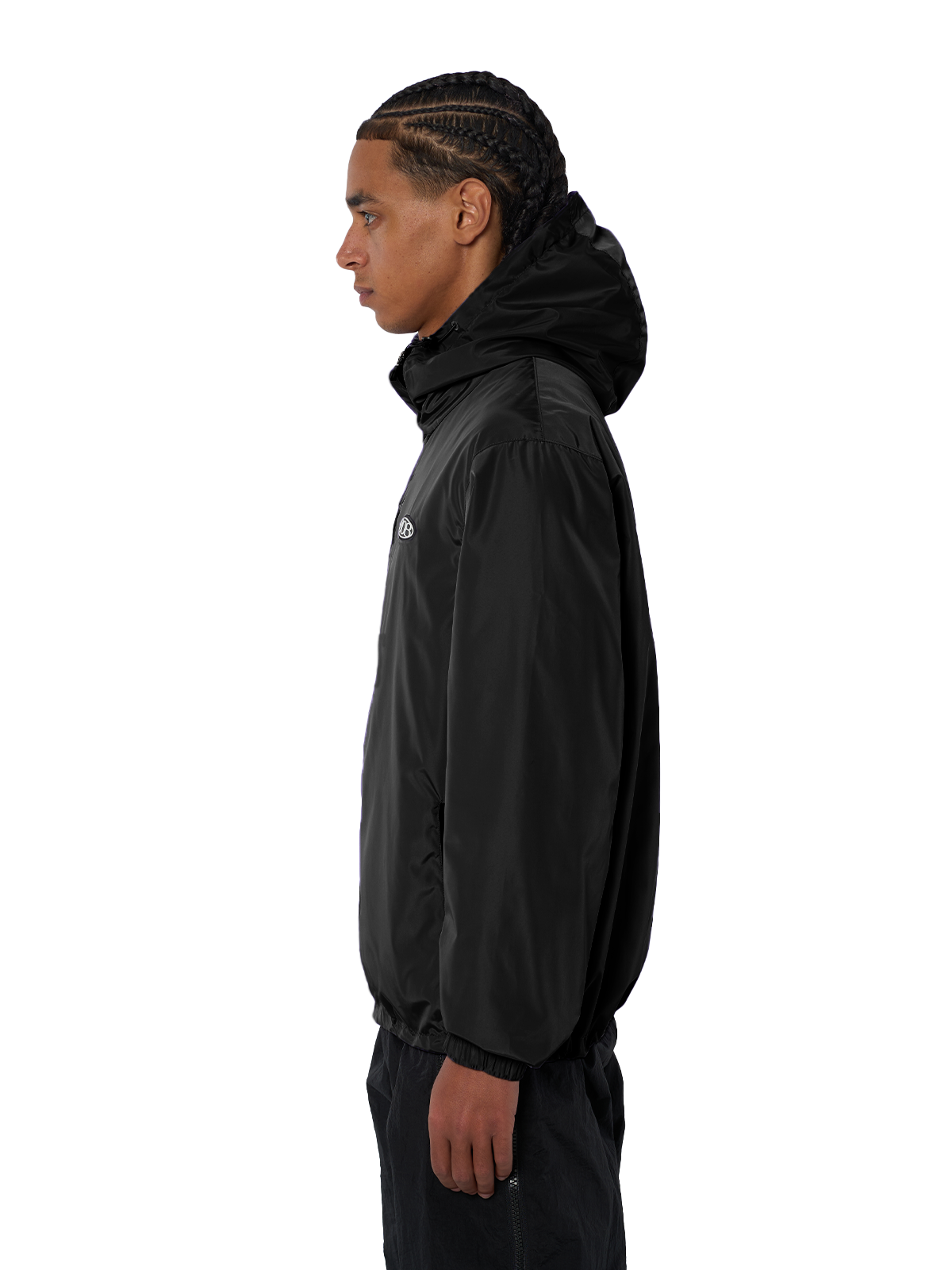 Schwarzer Windbreaker Regenjacke Wasserfest Weißes Logo