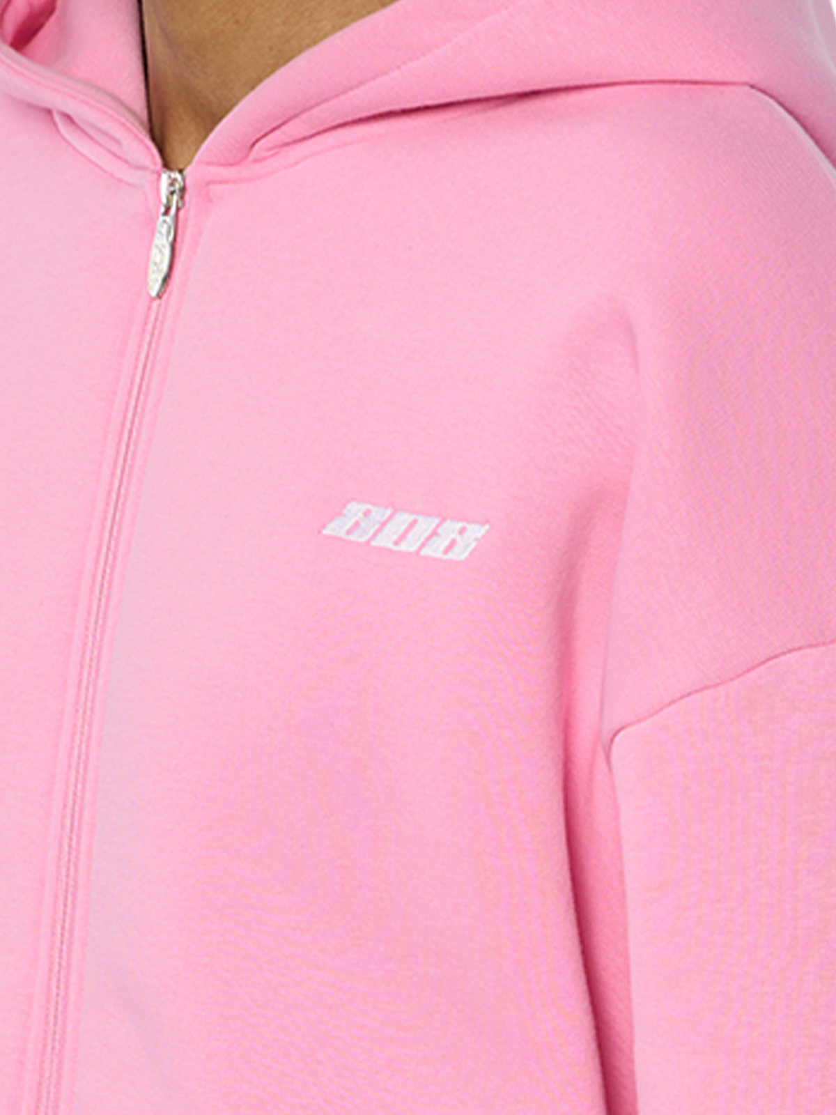 Pink Zipper Jacke Reißverschluss Weißes Logo
