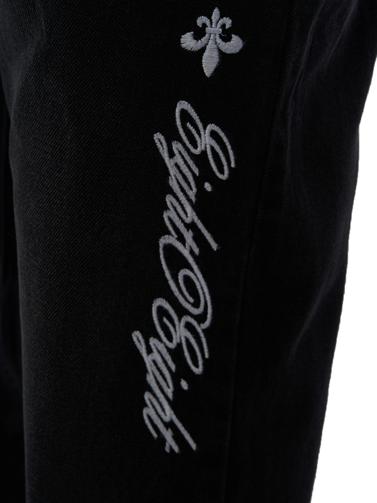 Schwarze Denim Open Leg Breite Jeans Hose weißes Logo