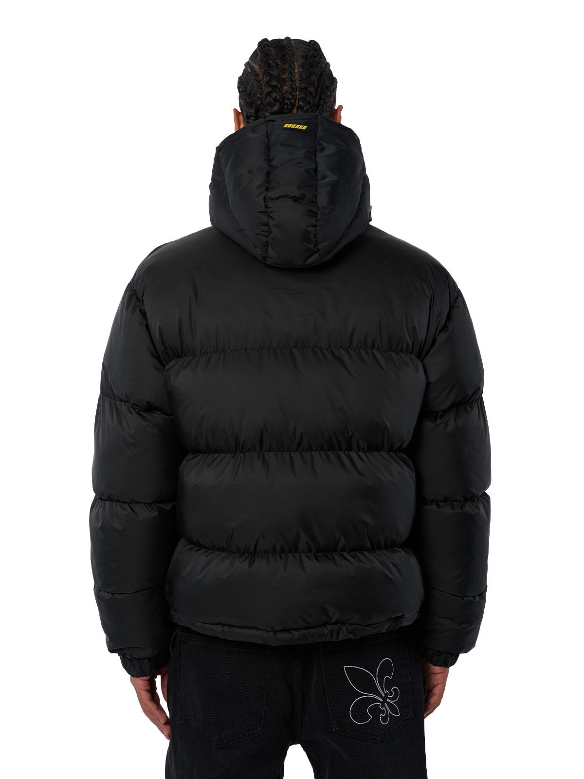Schwarze Winterjacke Puffer Jacket Gelbes Logo