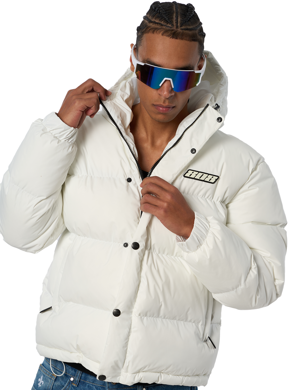 Weiße Winterjacke Puffer Jacket Weißes Logo