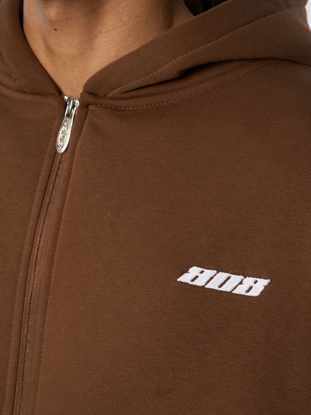 Braune Zipper Reißverschluss Jacke Weißes Logo