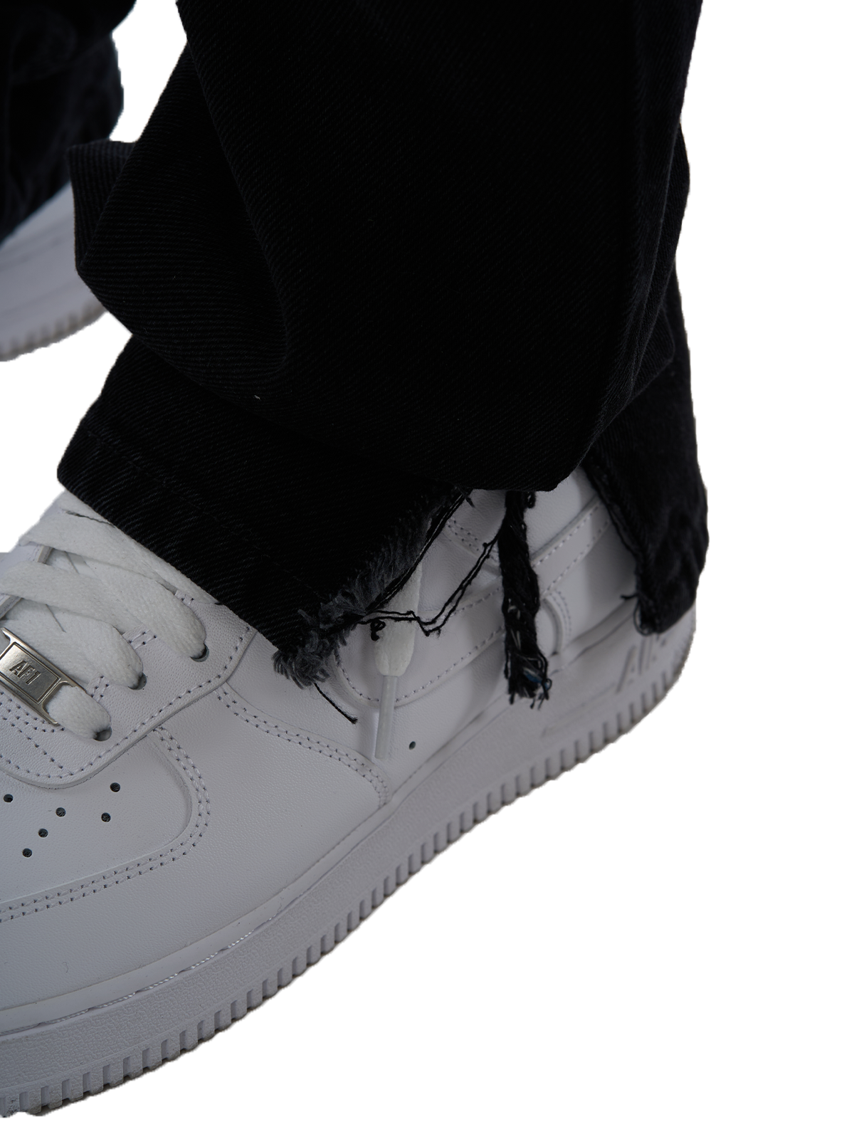 Schwarze Denim Open Leg Breite Jeans Hose weißes Logo