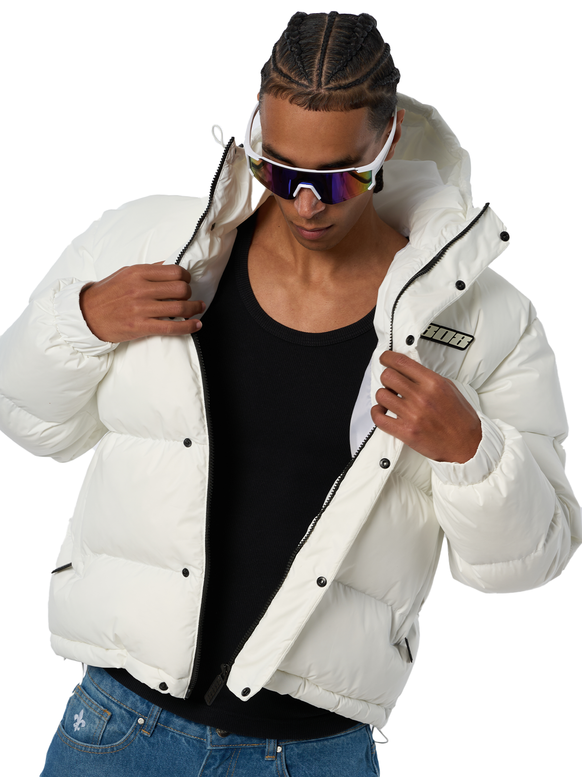 Weiße Winterjacke Puffer Jacket Weißes Logo