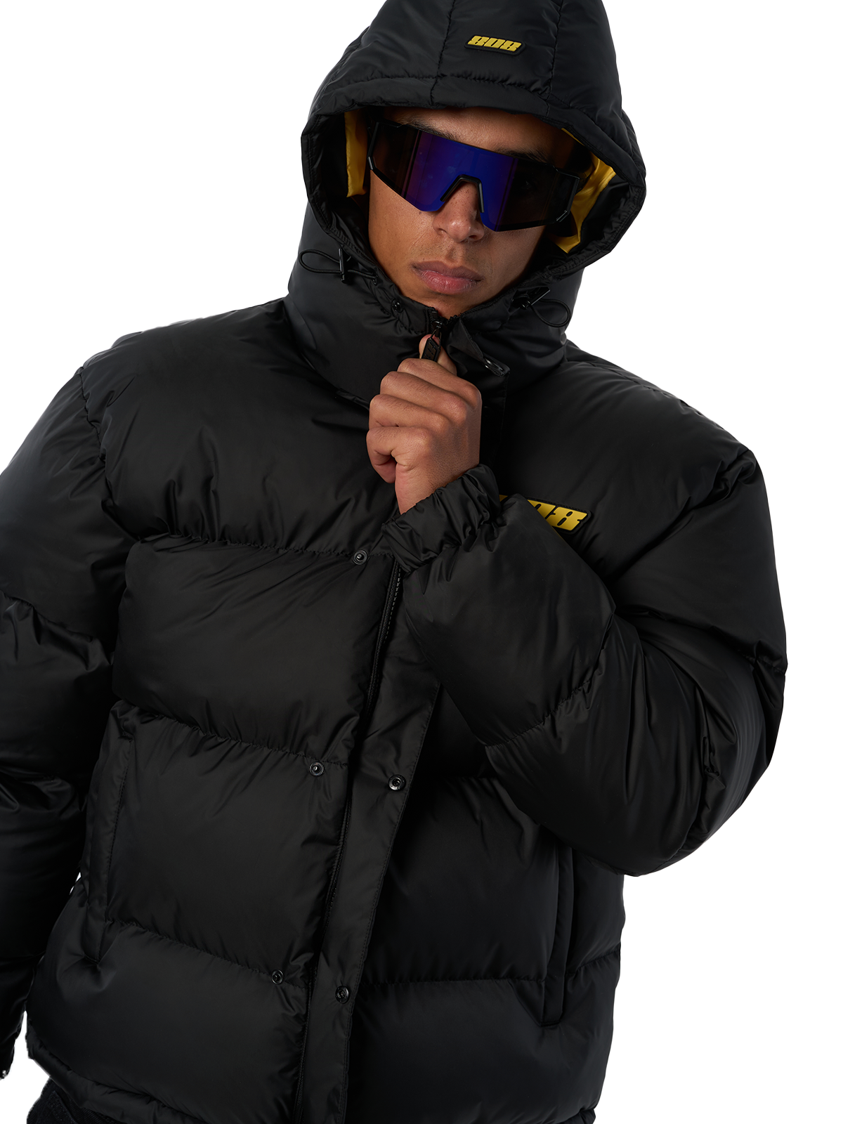 Schwarze Winterjacke Puffer Jacket Gelbes Logo