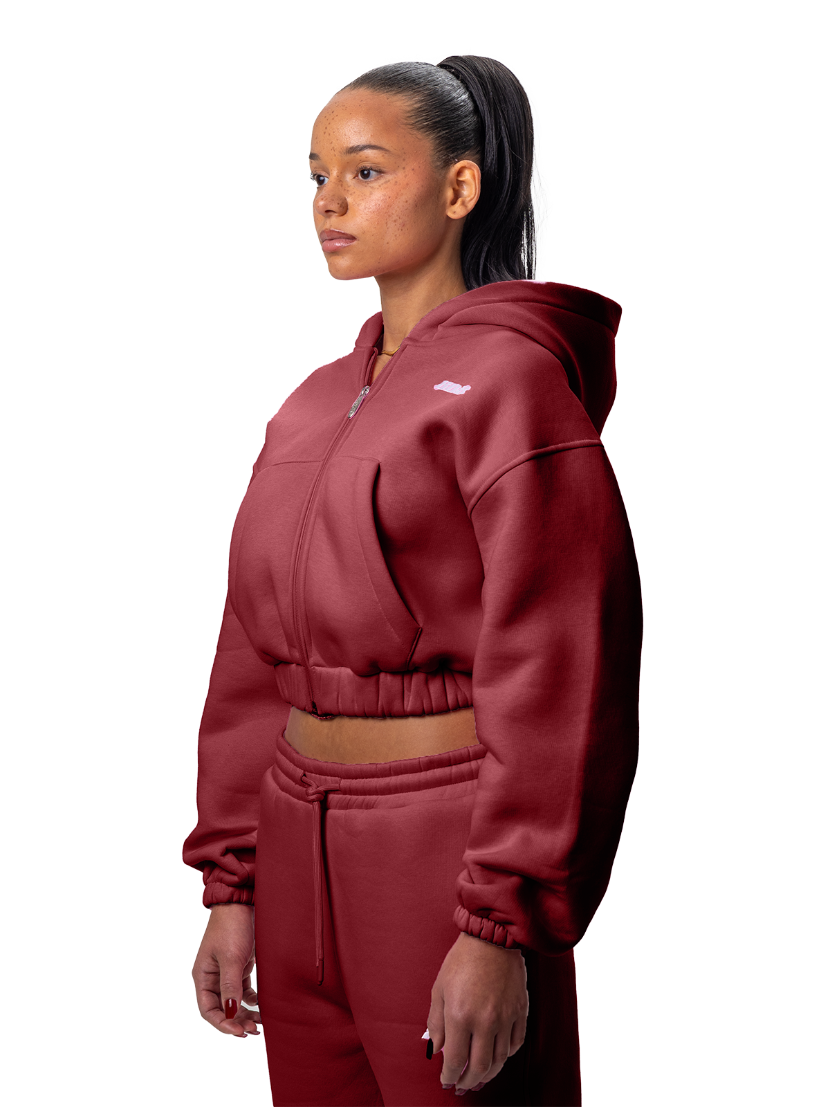 Roter Zipper Kurz Bauchfrei Weißes Logo