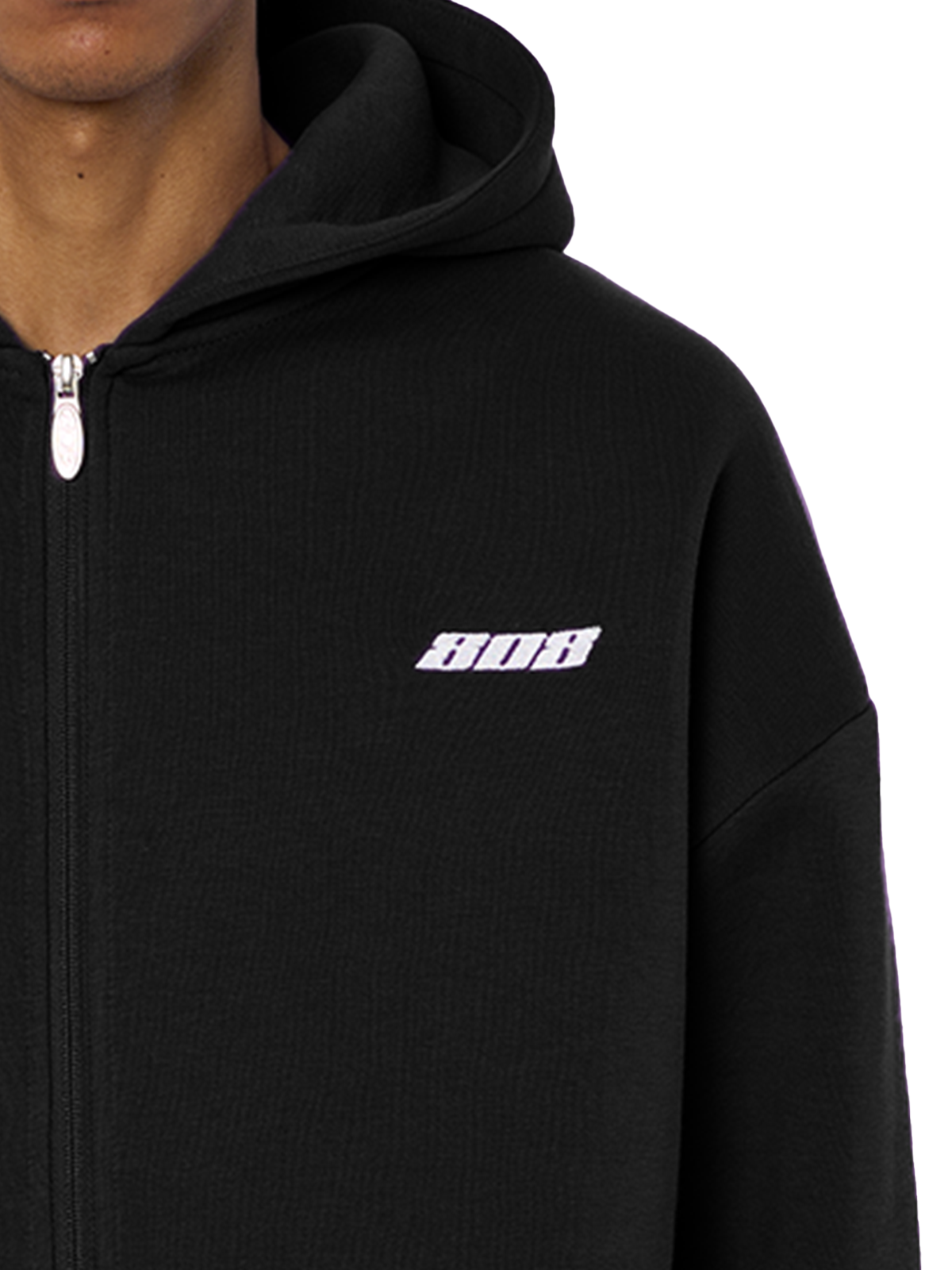 Schwarze Zipper Reißverschluss Jacke Weißes Logo