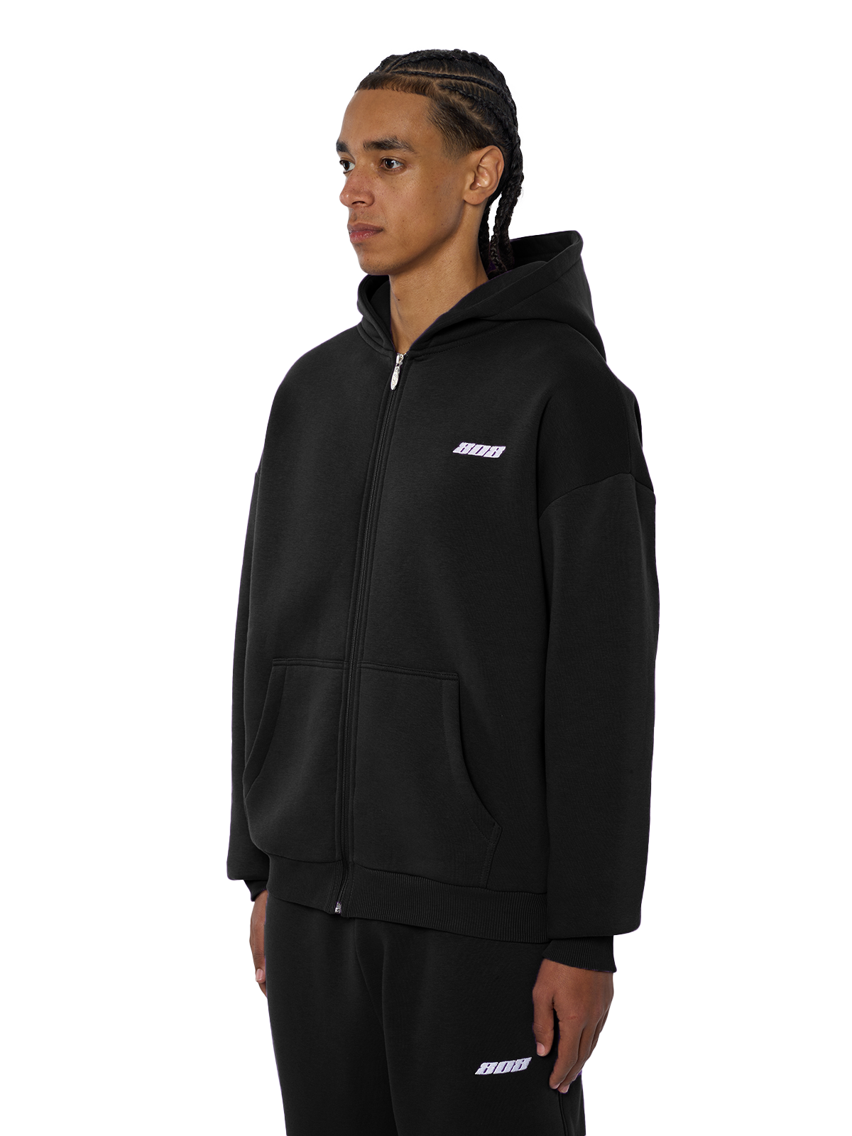 Schwarze Zipper Reißverschluss Jacke Weißes Logo