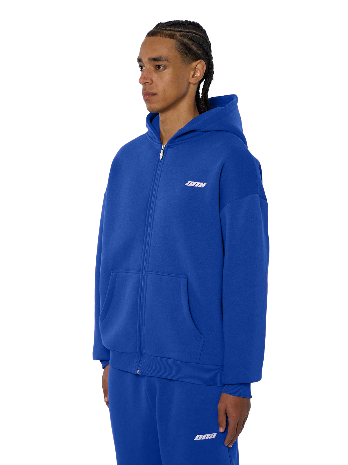 Royal Blauer Zipper Reißverschluss Jacke Weißes Logo