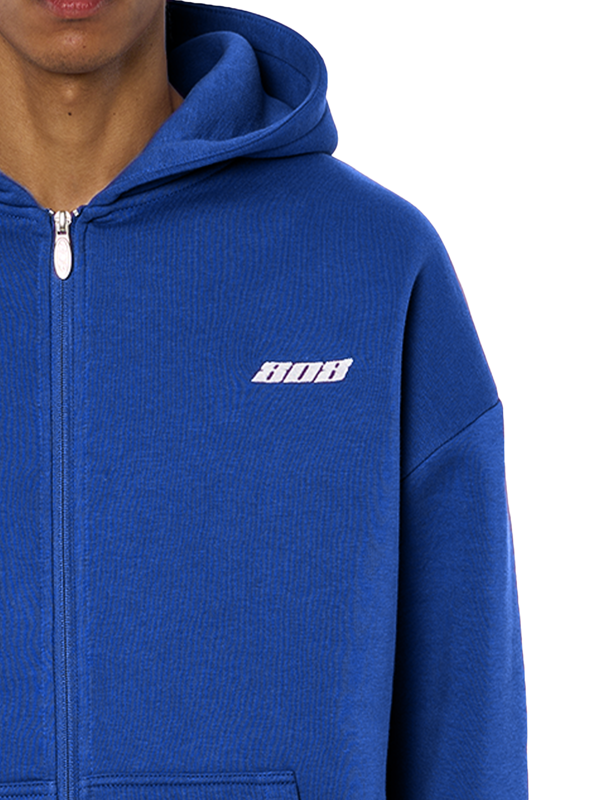 Royal Blauer Zipper Reißverschluss Jacke Weißes Logo
