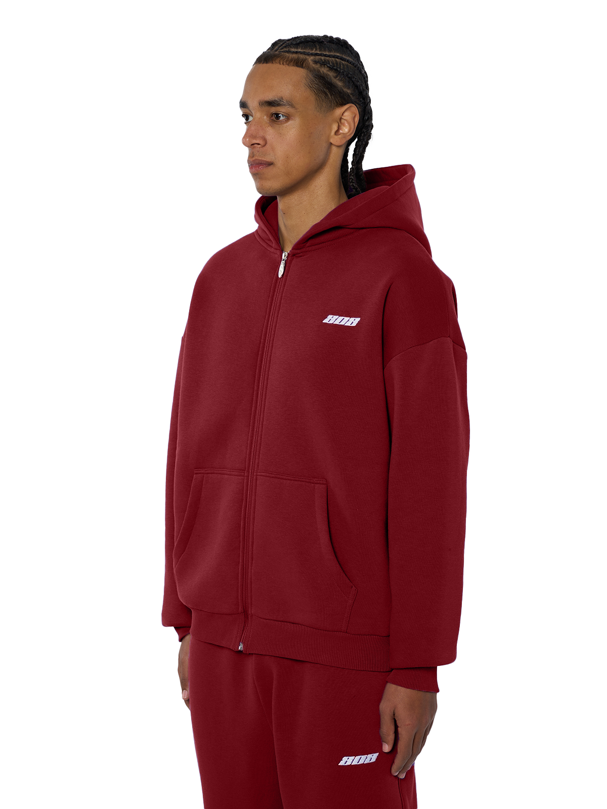 Weinrote Zipper Reißverschluss Jacke Weißes Logo