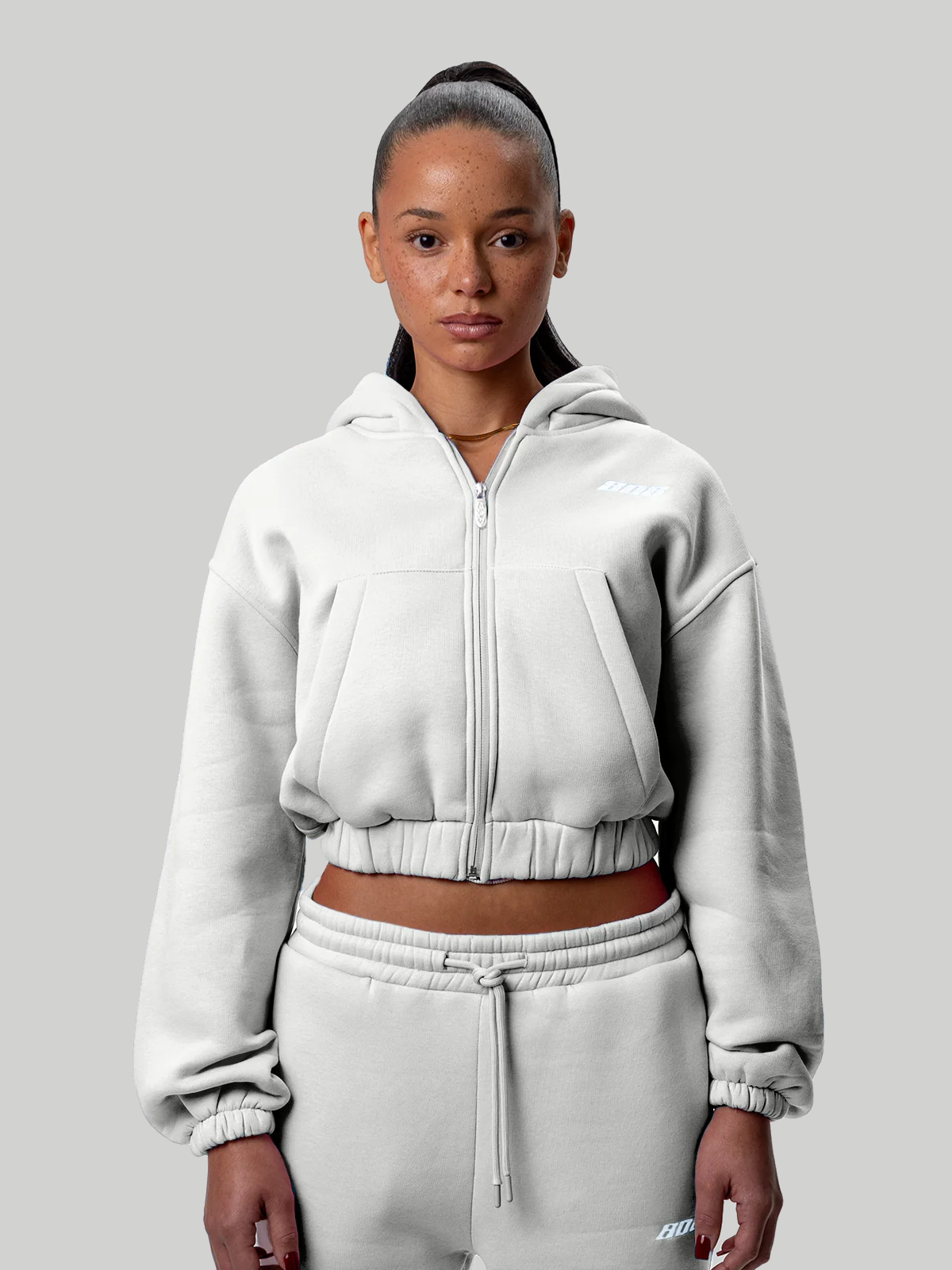 808 Cropped Zipper Grey Melage
