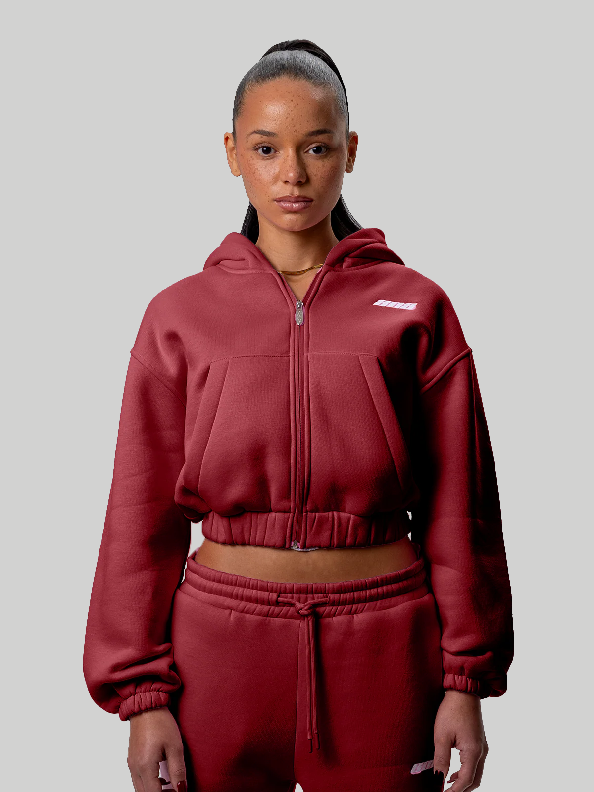 808 Cropped Zipper Wine Red