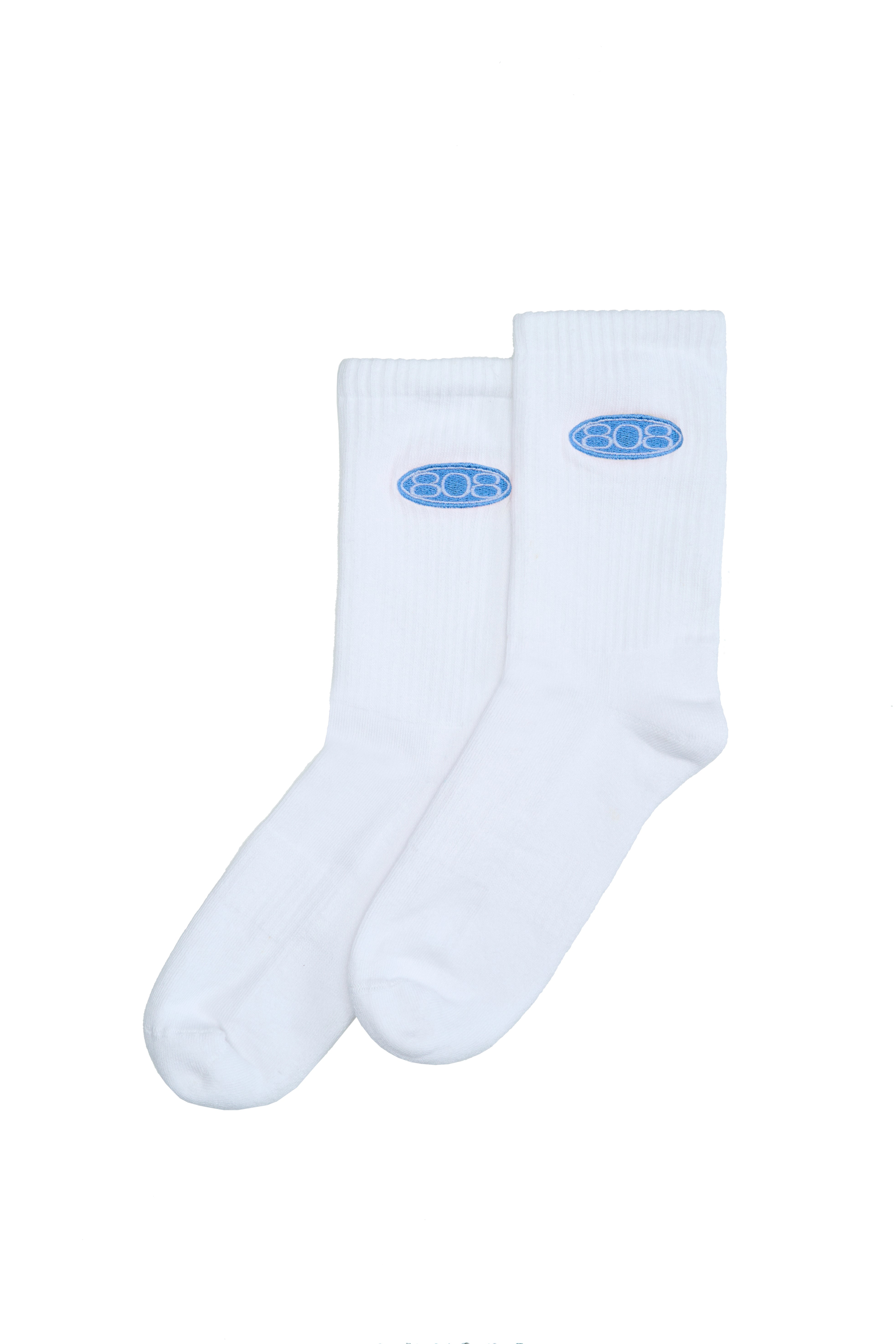 Weiße Lange Socken Babyblau Logo 