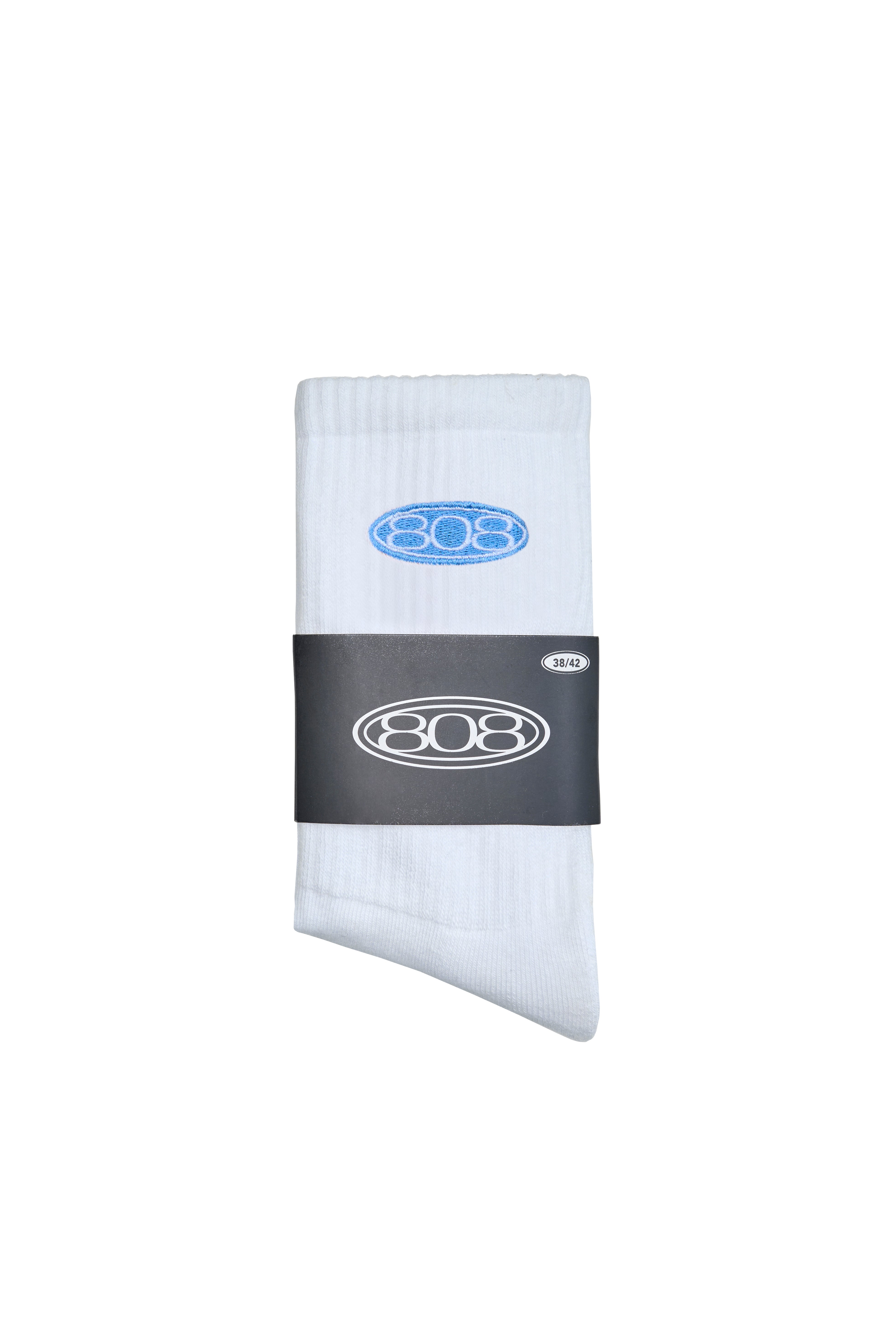 Weiße Lange Socken Babyblau Logo 