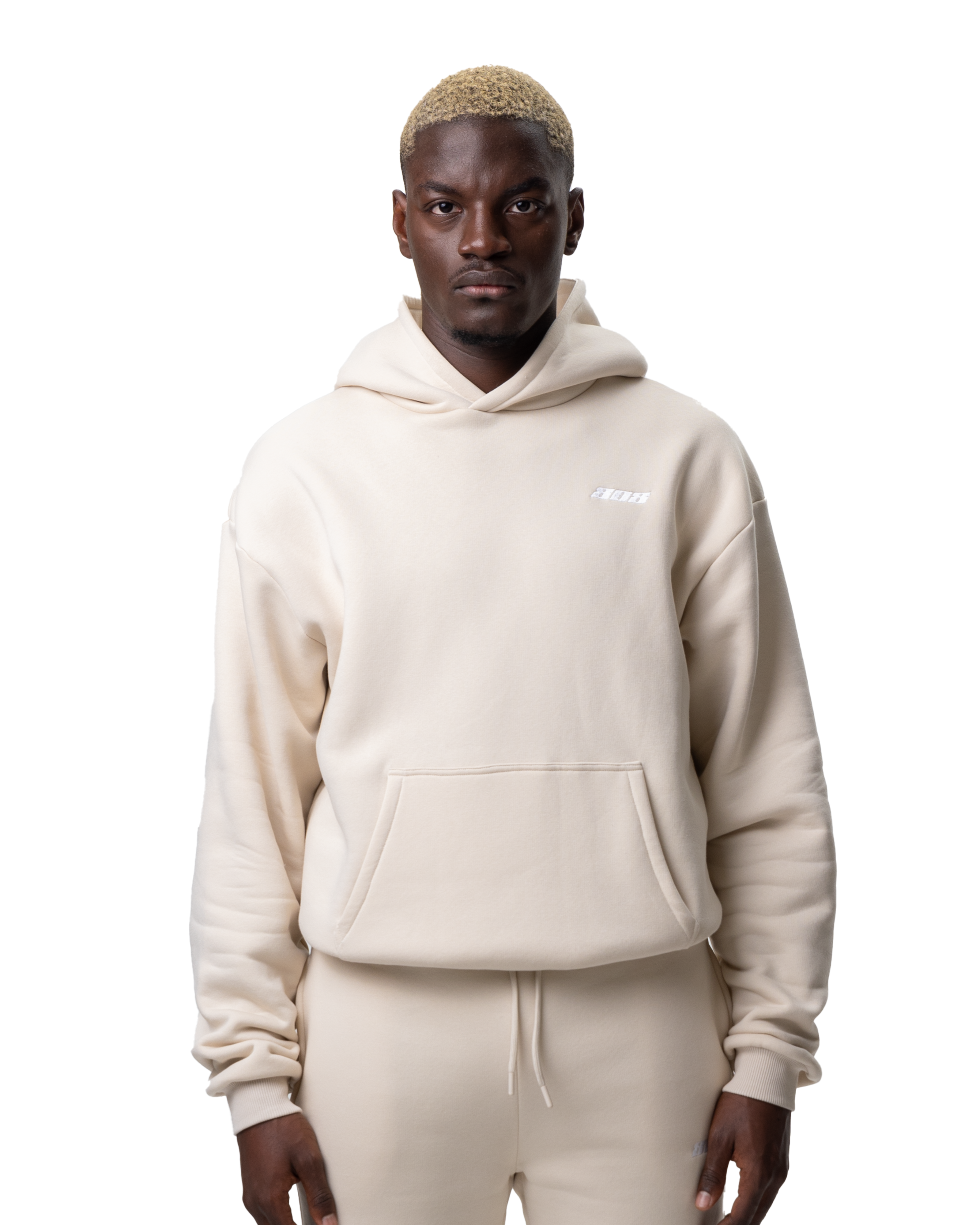 Beige Hoodie Pullover Weißes Logo