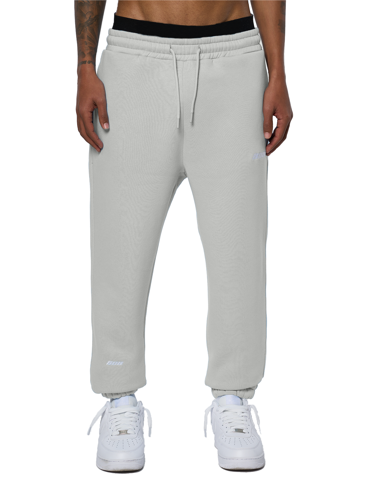 Graue Pants Jogger Jogginghose Weißes Logo