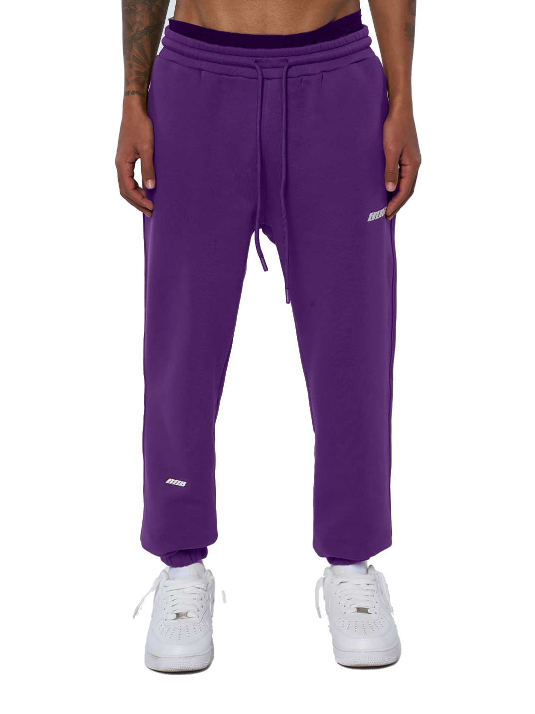 Lila Pants Jogger Weißes Logo