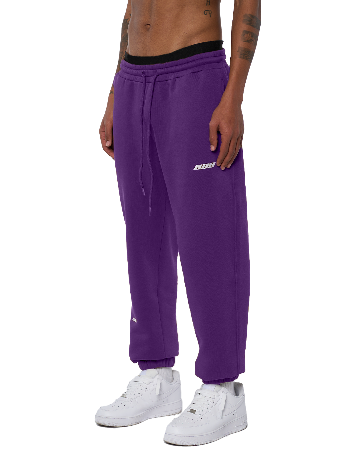 Lila Pants Jogger Weißes Logo