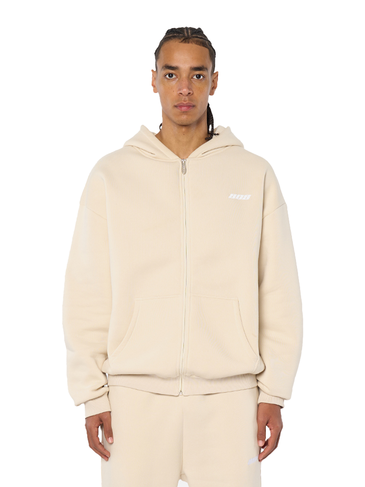 Beige Zipper Reißverschluss Jacke Weißes Logo