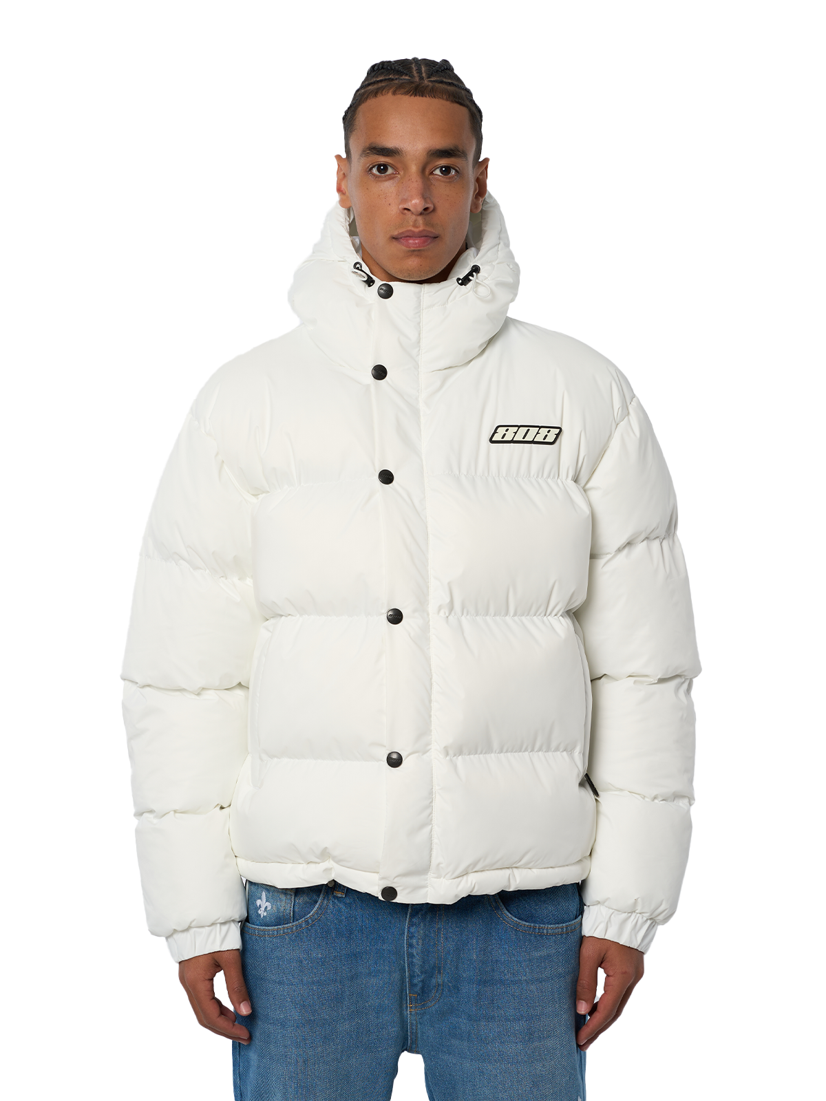 Weiße Winterjacke Puffer Jacket Weißes Logo