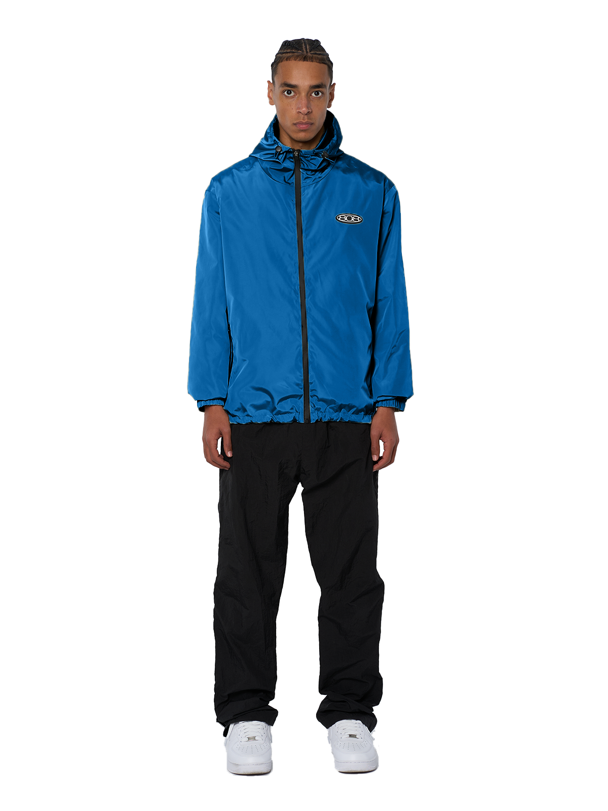 Marineblauer Windbreaker Regenjacke Wasserfest Weißes Logo