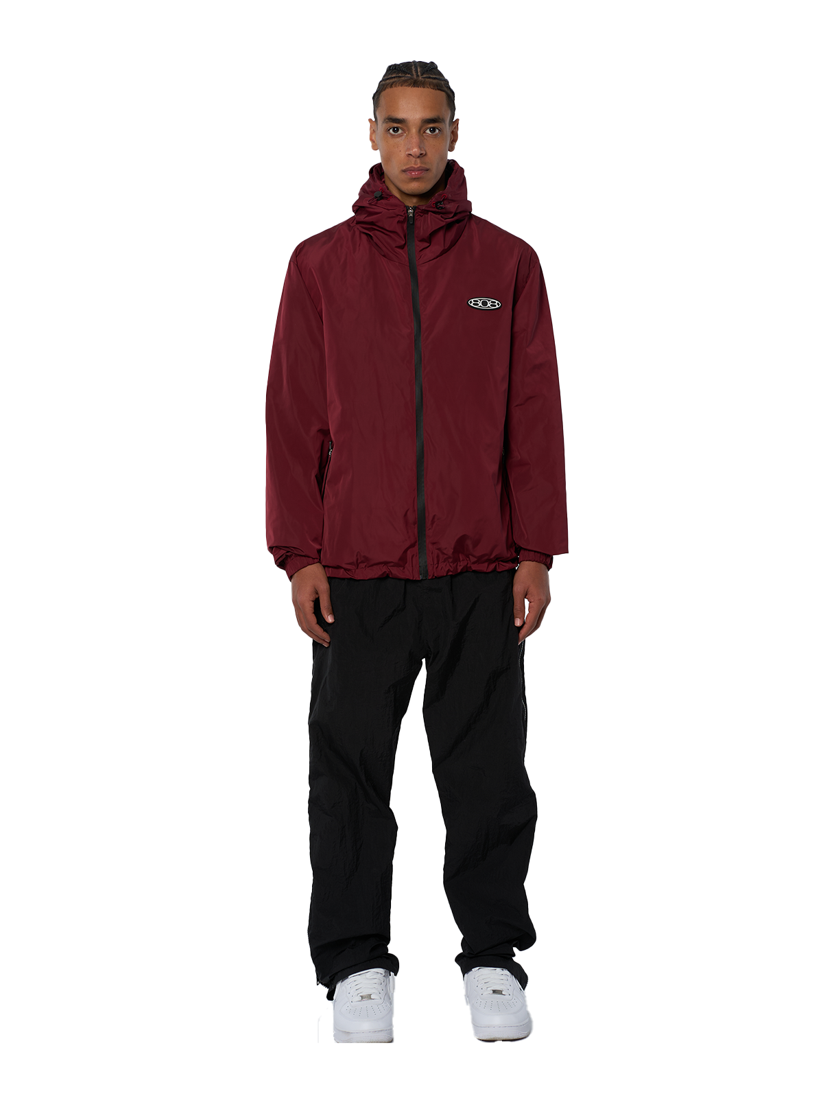 Roter Windbreaker Regenjacke Wasserfest Weißes Logo