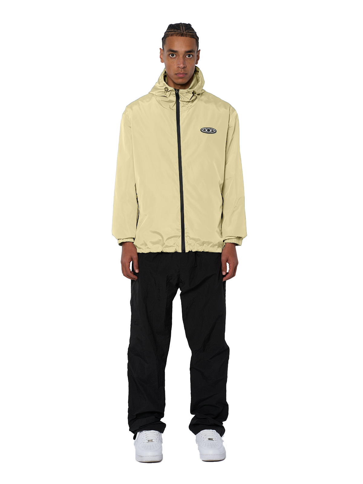 Beige Windbreaker Regenjacke Wasserfest Weißes Logo